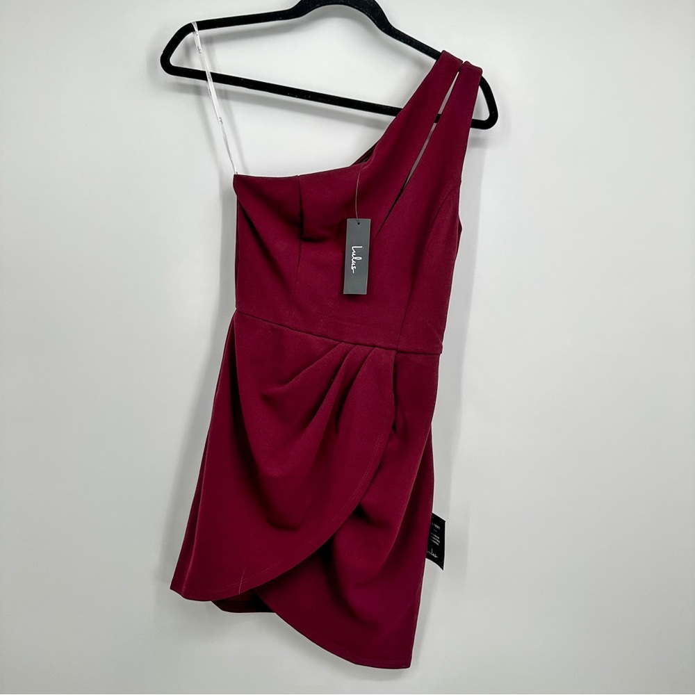 Lulus One Shoulder Cut Out Burgundy Cocktail Wedding Guest Dress Women Size XS